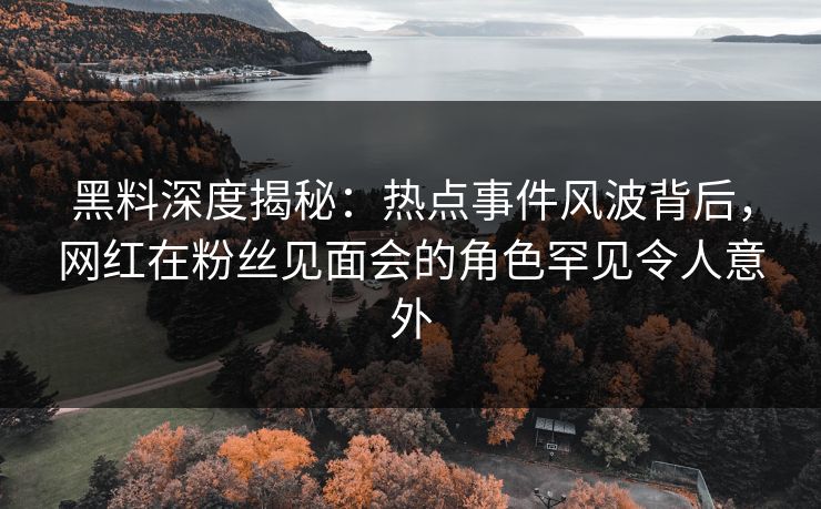 黑料深度揭秘：热点事件风波背后，网红在粉丝见面会的角色罕见令人意外