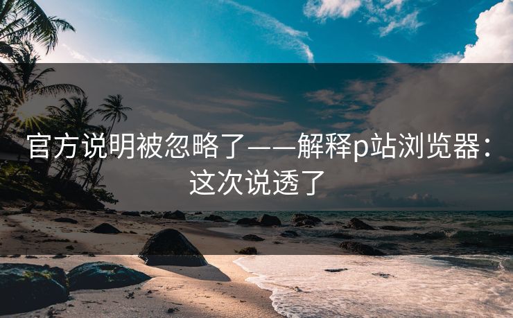 官方说明被忽略了——解释p站浏览器：这次说透了